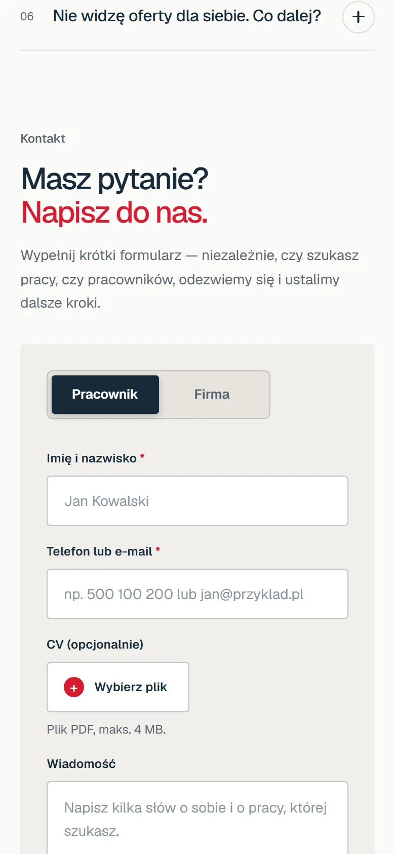 ABM Global - rekrutacja techniczna do Niemiec - widok strony na telefonie, ekran 4