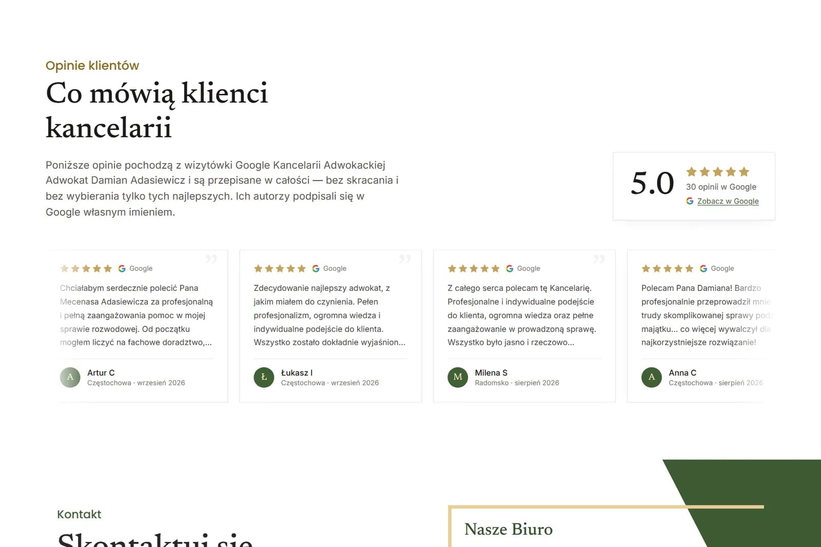 Kancelaria adw. Adasiewicza - opinie klientów z Google, ocena 5.0 z 30 opinii