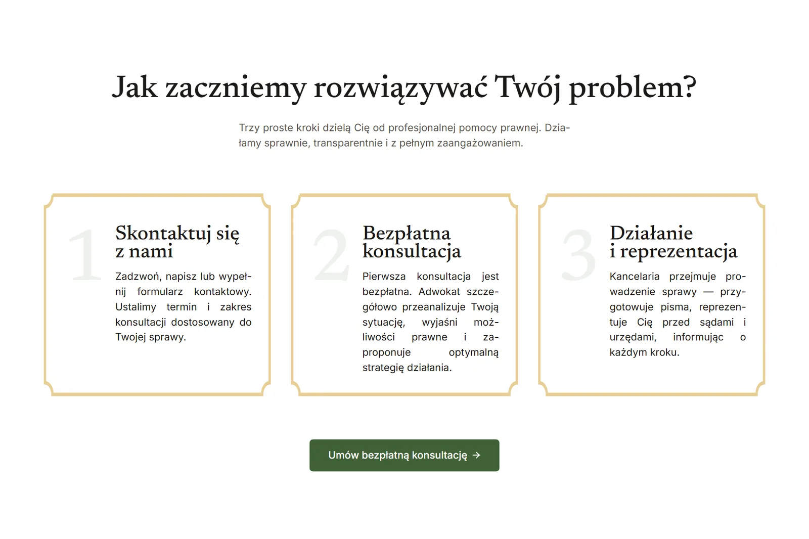 Kancelaria adw. Adasiewicza - trzy kroki współpracy i przycisk umówienia bezpłatnej konsultacji