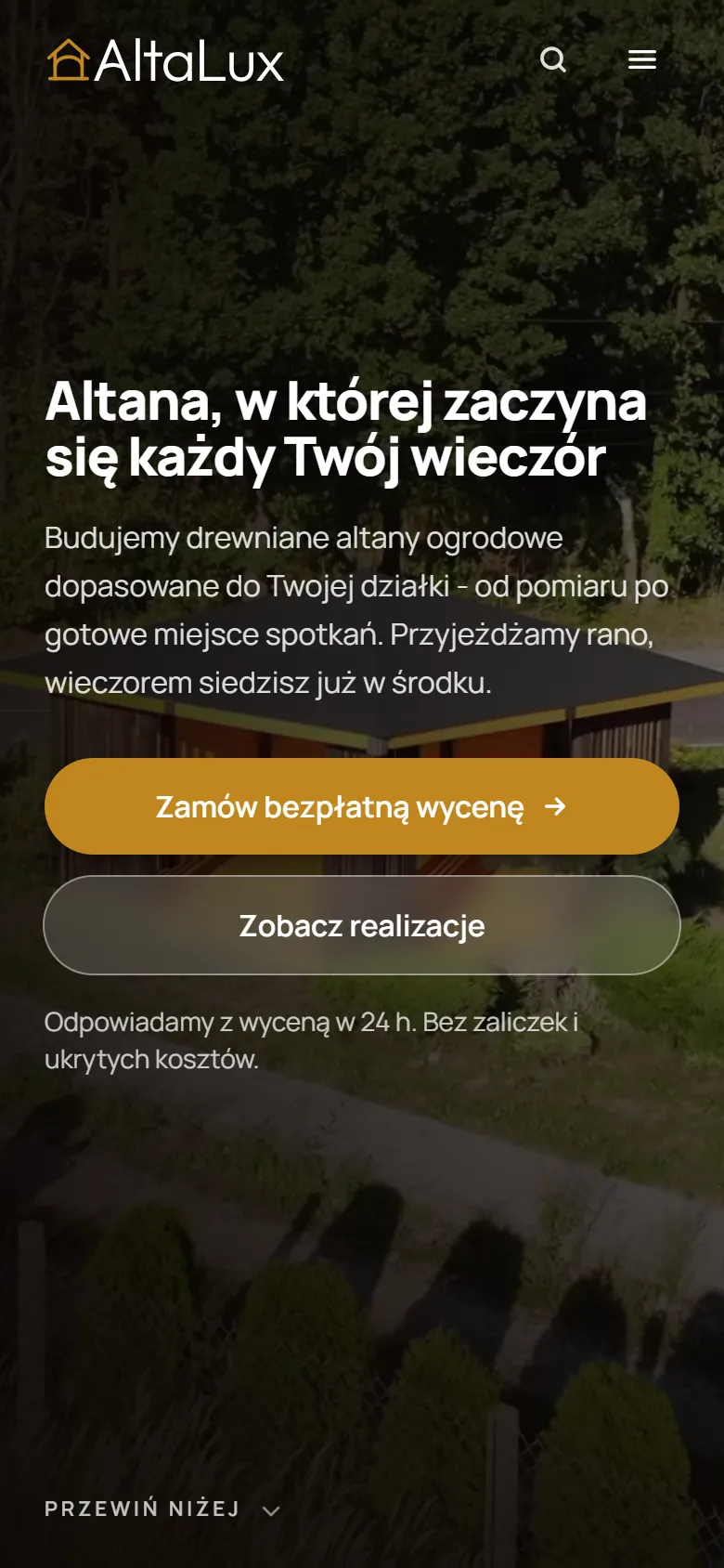 AltaLux - altany drewniane - widok strony na telefonie, ekran 1