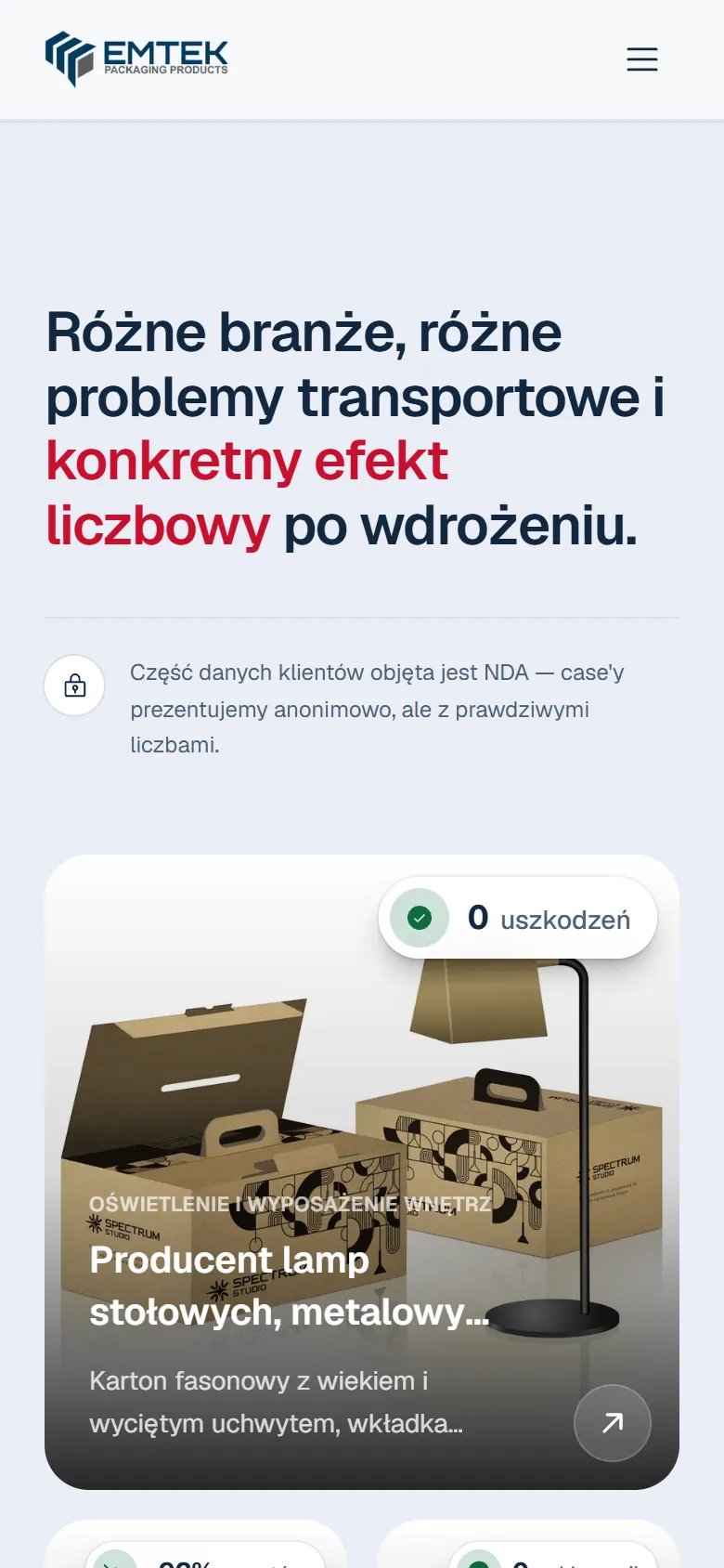 Emtek - producent opakowań kartonowych - widok strony na telefonie, ekran 4