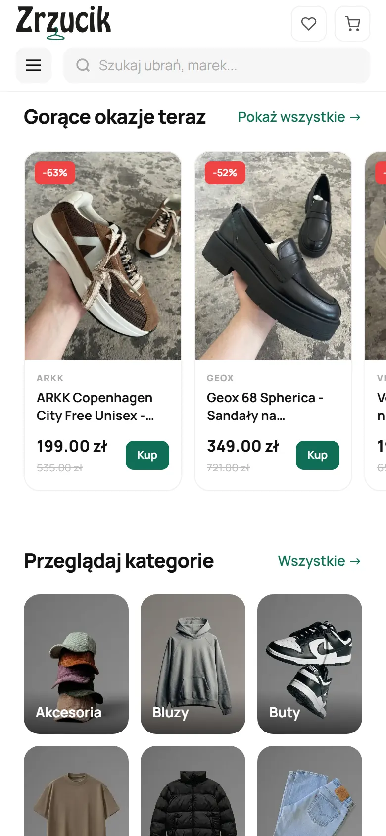 Zrzucik - markowy outlet odzieżowy - widok strony na telefonie, ekran 2