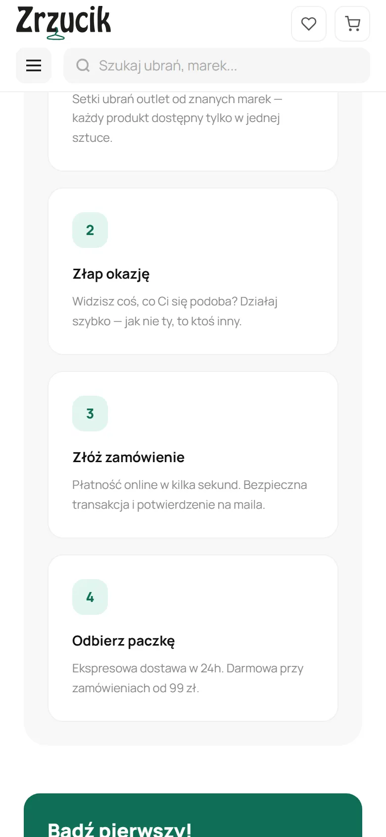 Zrzucik - markowy outlet odzieżowy - widok strony na telefonie, ekran 3